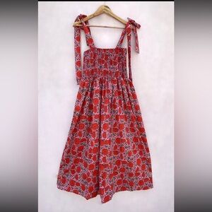 Red tomato print cotton tie strap maxi